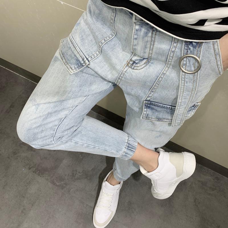 

Boy's Pants Net Red Celebrity Inspired Men's Cool Capri Ankle Banded Pants Simple Solid Color Jeans