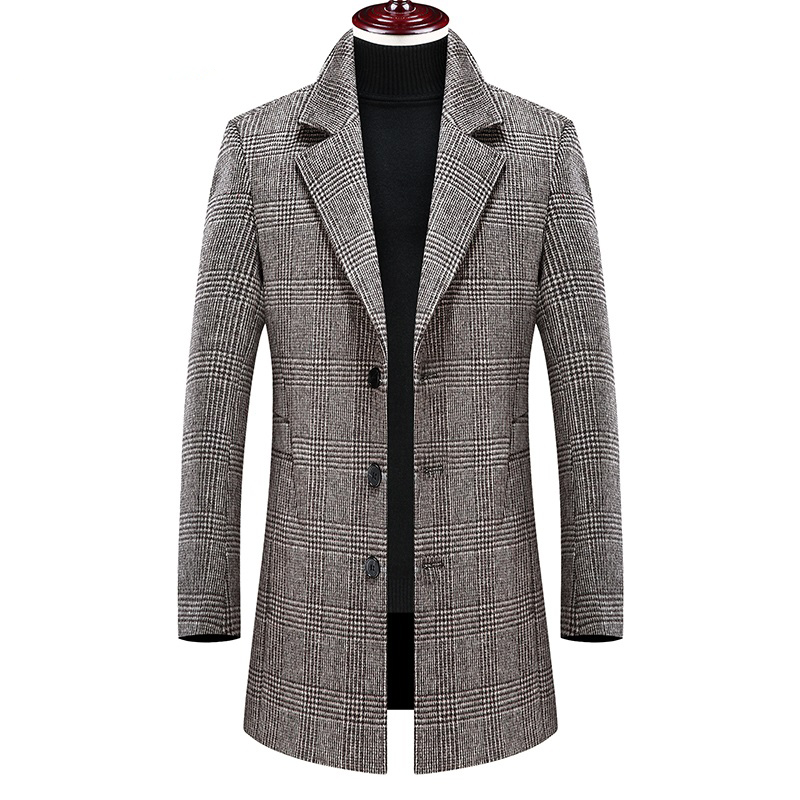 

new arrival winter high quality wool plaid trench coat men,men's wool casual jackets,plus-size -4XL, Gray