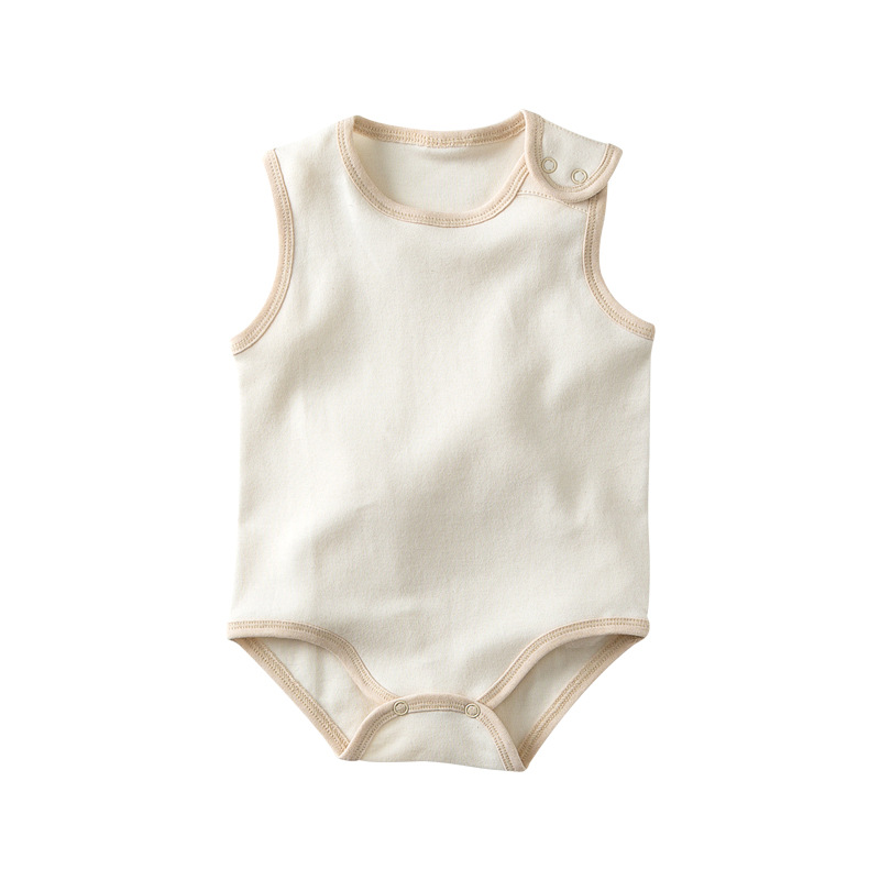 

2 Pieces/Lot Organic Baby Clothes Cotton Soft Comfortable Baby Boy Girl Bodysuits Solid Sleeveless Bodysuit Outerwear Pajamas, Brown