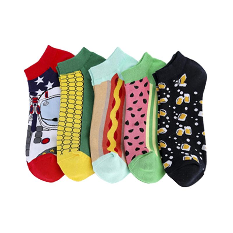 

5 Pairs Colorful 3D Creative Men's Socks Short Invisible Low Cut Ankle Sock Casual Breathable Coton Socks Men Size 39-46, 5 pairs astronaut