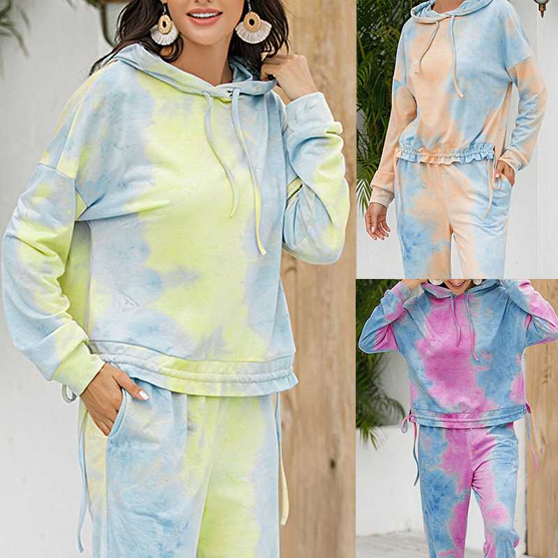

Women' Tracksuit 2020 Autumn Long Sleeve Sweatershirt Sport Suit Hooded sweater Sports Set Outfits Tie dye Fashion Running Sets, 03