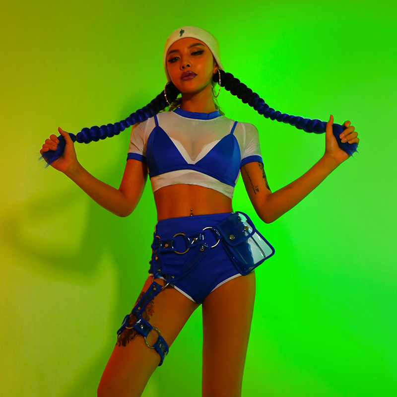 

Nightclub Bar DS Dancer Jazz Dance Costume Sexy Sportswear Female Singer DJ Stage Catwalk Costume Cheerleader Clothing DL6327, As picture