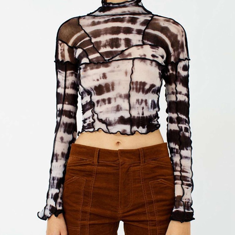 

Spring and Summer Black Patchwork Crop Top Women Long Sleeve Sexy Open Back Fashion Retro Stretch T-shirt, Photo color