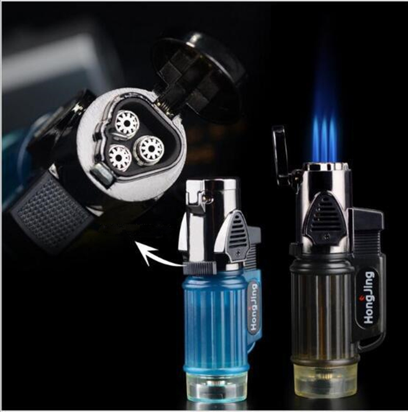 

Powerful Triple Torch Gas Lighter Windproof Jet Butane Turbo Lighter Inflatable Cigar Pipe 1300 C Spray Gun Free 3 Fire No Gas