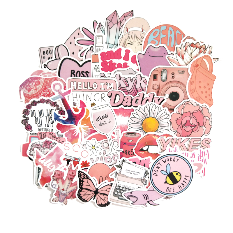 

50PCS Cartoon Pink INS Style Vsco Girl Stickers For Laptop Moto Skateboard Luggage Refrigerator Notebook Laptop Toy Sticker