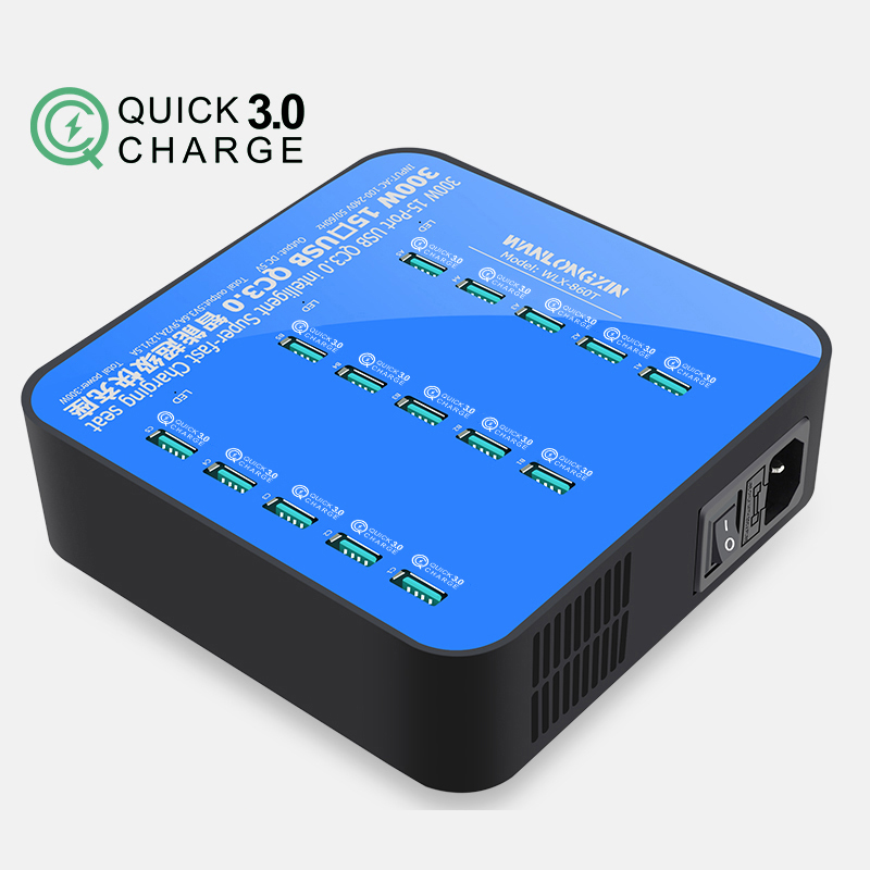 

15 Ports All QC 3.0 Intelligent USB Fast Charging Station Dock Interface 300W 100-240V for Smartphone Tablet Adapter Tablet