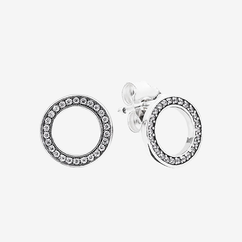 

Women's Sparkling Circle Stud Earrings CZ diamond Wedding Gift For Pandora 925 Sterling Silver Earring with Original box High quality