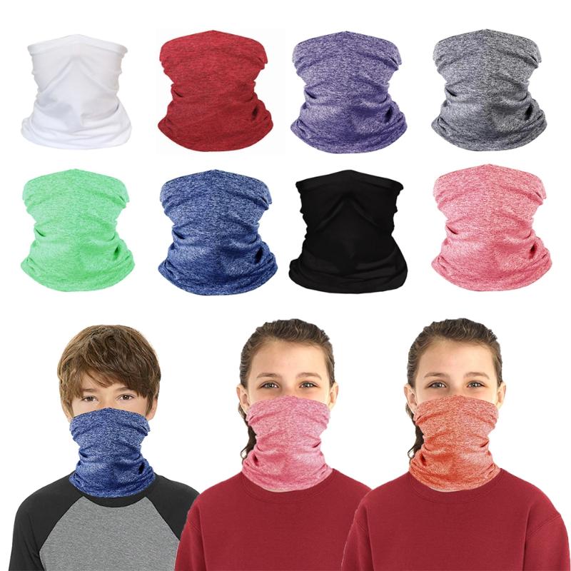 

Kids Solid Color Elastic Head Face Neck Gaiter Tube Bandana Scarf Outdoor Cycling Accessories Half Face Scarves with Pocket, White