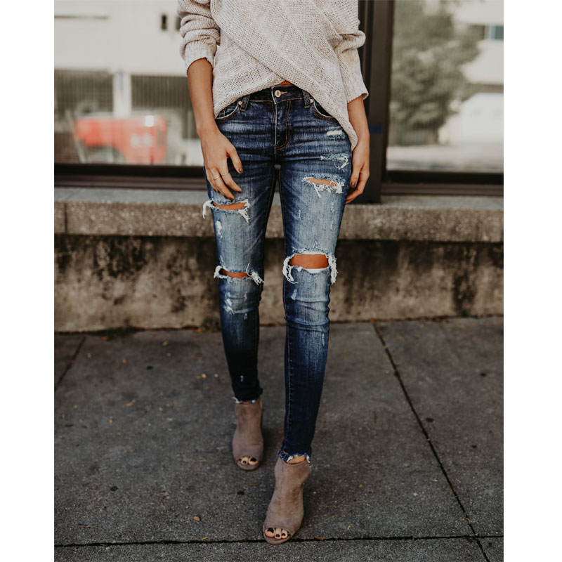 

Ladies Jeans Fashion Hole Jeans Women' Pants Cool Denim Retro High Waist Women' Skinny Mom, Black