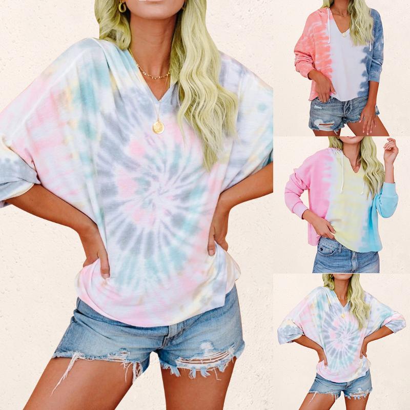 

Tie-dye Pullover Long Sleeve Top Round Neck Sportswear Womens Gradient T-shirt Casual Print Pullover 2020 New, Grey 2