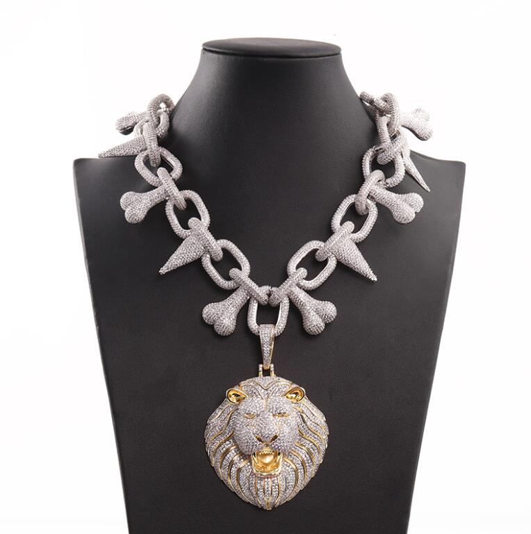 

Iced Out Pendant Luxury Designer Jewelry Mens Necklace Silver Chain Bling Lion head Pendants Hip Hop Rapper Cuban Link Accessories