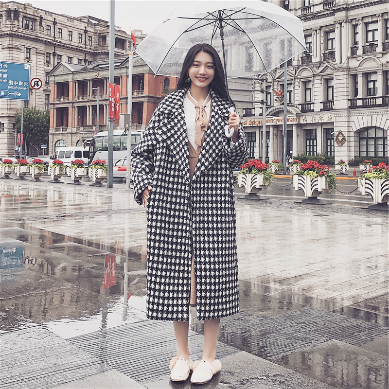 

EWQ] Plaid Cardigan Woolen Coat Thick Warm Outerwear Winter Overcoat Women Plus Size Turn-down Collar Full Sleeve 2020 Autumn, Black