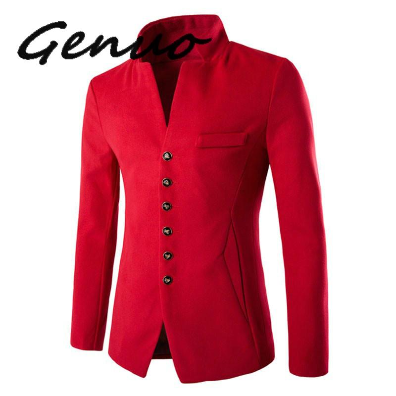 

Genuo New 2020 Fashion Wool Men Suit Handsome Casual Suit Jacket Stand Neck Solid Color Coat For Spring Winter Plus Size, Black