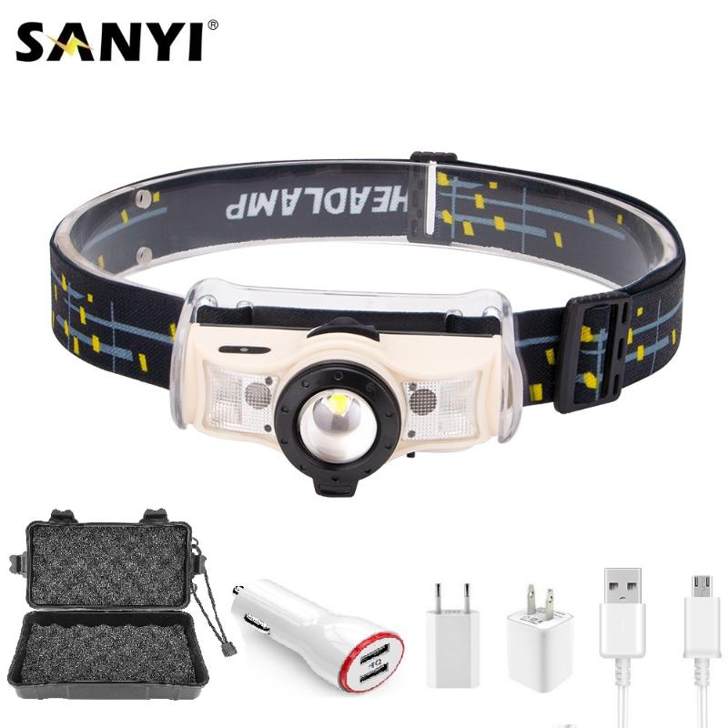 

Infrared Sensor Headlamp Zoom Focus USB Rechargeable Headlight 4 Modes White Red L2 LED Head Night Fishing Head Torch