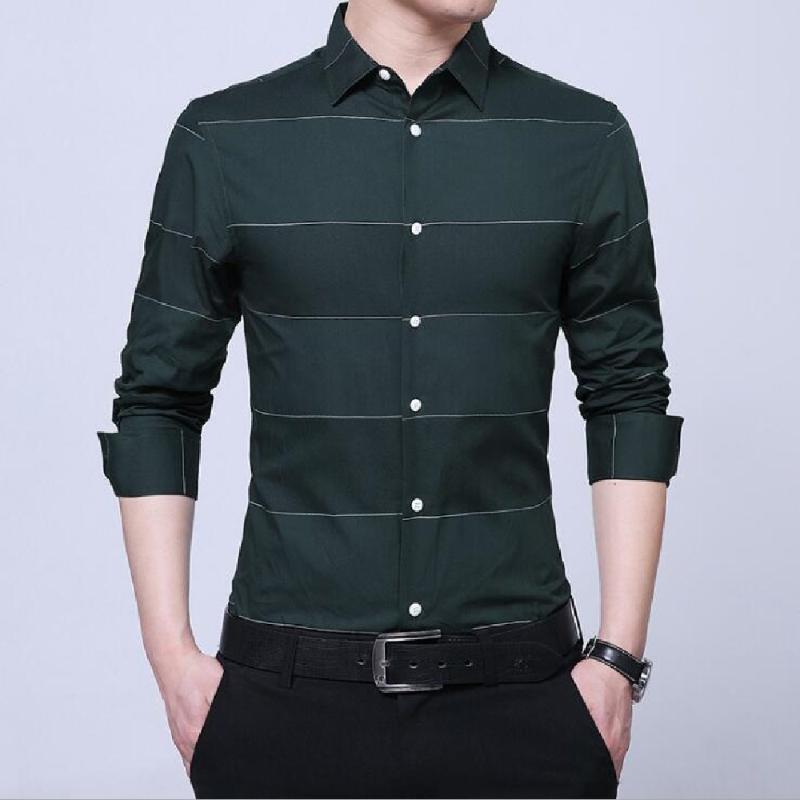 

New cotton long sleeve shirt creative striped slim men's shirt Light business casual fashion simple long sleeve, Black