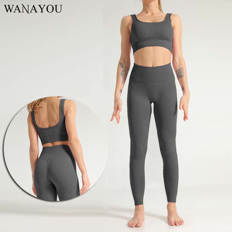 

WANAYOU 2pcs Seamless Striped Fitness Yoga Set,Quick Dry Elastic Gym Set for Women,Solid Breathable Sport Bra+Leggings Yoga Suit, Yellow