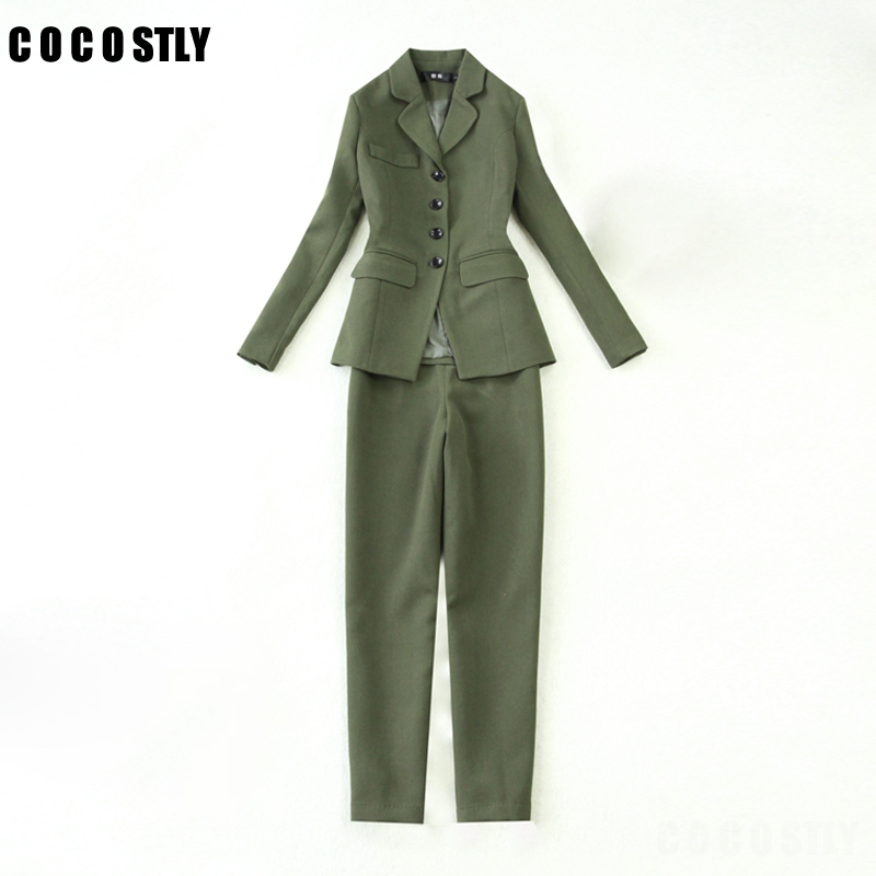 

2020 Pants Suit Women Work Two Piece Set Blazer Vest And Pants 2 Piece Set Women Sleeveless Two Outfits, Army green