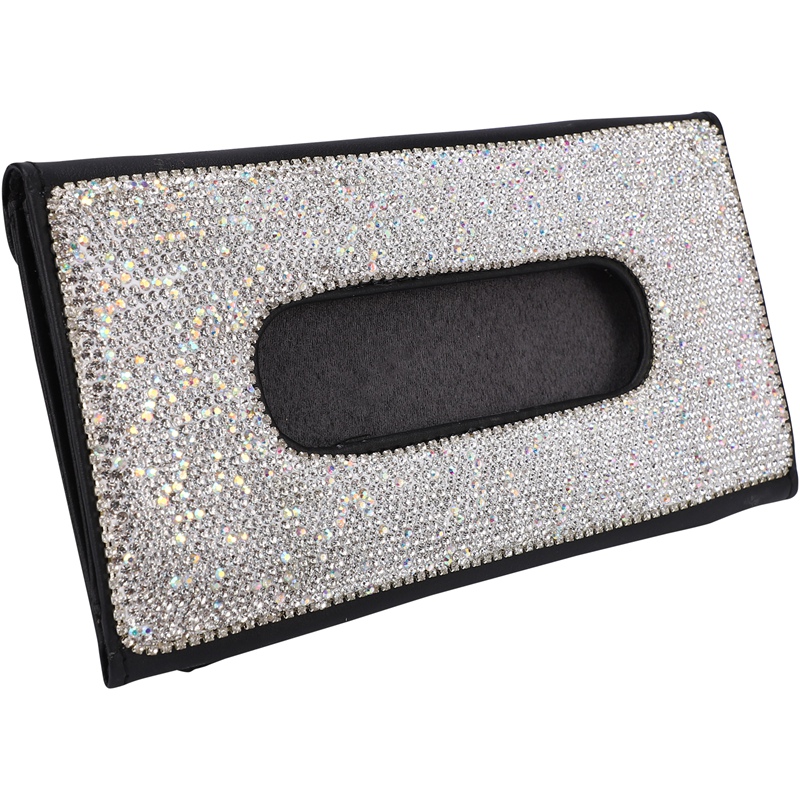 

Sun Visor Car Tissue Box with Crystal Diamond Leather Auto Napkin Tissue Hanging Bag Holder for Car Accessories(Black