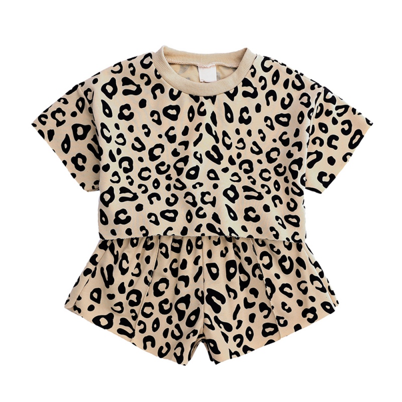 

Girls Summer Suit 2020 New Small And Medium-sized Children Short-sleeved Shorts Casual Clothes Baby Foreign Leopard Two-piece Su