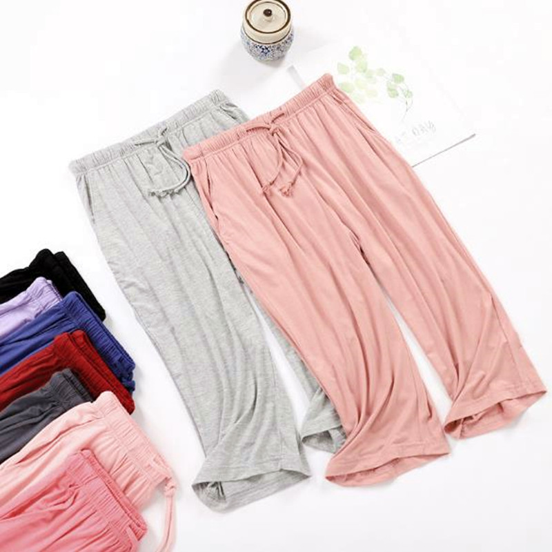 

Women's pajamas pant summer cropped trousers modal comfortable home pants sports lounge wear large size sleepwear pant -3XL, Blue
