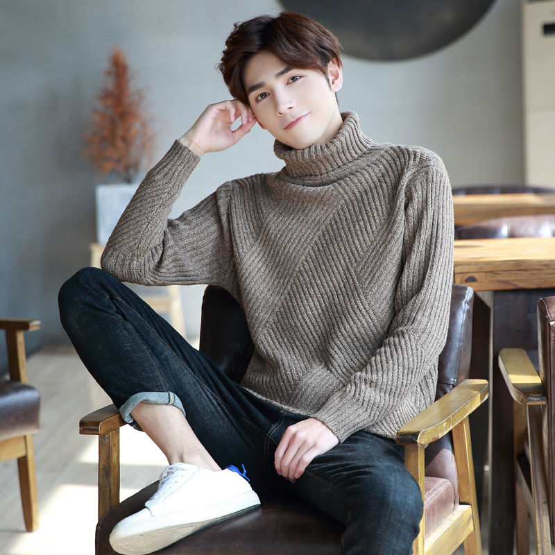 

Winter Thick Sweater Men's Warm Fashion Solid Color Knitted Pullover Men Streetwear Wild Korean Sweaters Mens Clothes -3XL, Khaki