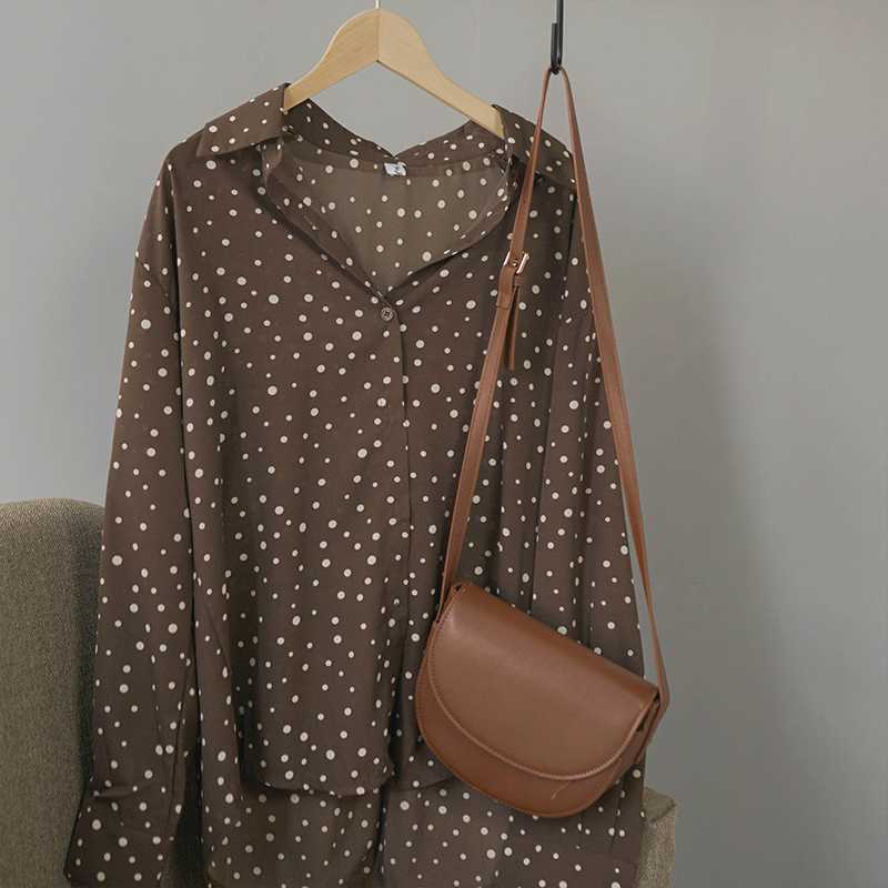 

2020 Spring Chiffon Blouse Women Elegant Polka Dot Casual Shirt Korean Viantge Long Sleeve Ladies Tops Streetwear, Black