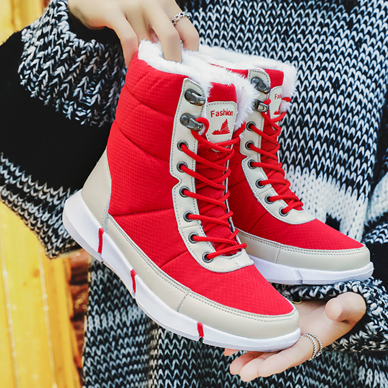 

Winter Waterproof Snow Women Boots With Fur Plush Warm Male Casual men Mid-Calf Boot Sneakers Unisex plus size 35-46, Beige