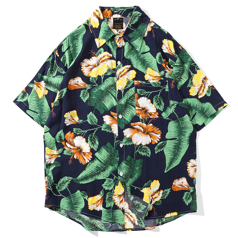 

Japanese Casual Men's Large Size Shirt Men's Casual Flower 2020 Summer New Style Printed Loose Hawaii Shirt Men, 3931-2