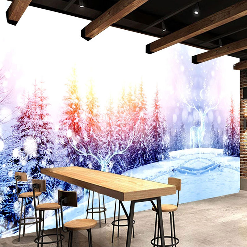 

Custom 3D Wallpaper Wall Painting Winter Forest Elk Snow Landscape Large Mural Living Room Bedroom Decoration Photo Wall Paper, As pic