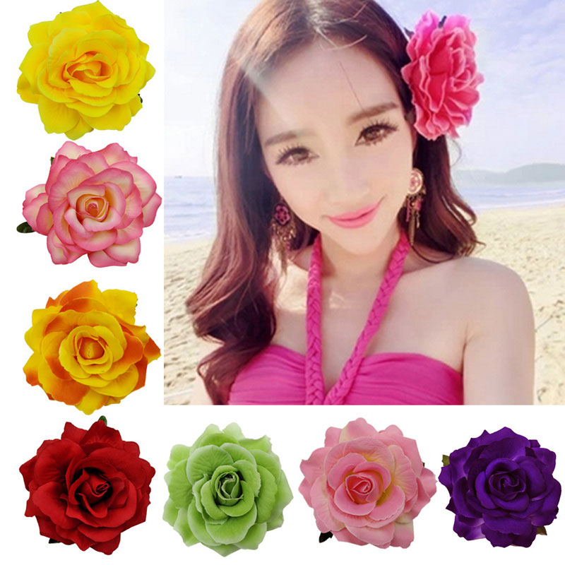 

11cm Kids Children Artificial Rose Flower Hair Clip Heads Decorative Flower Party Decoration Wedding Wall Flower Bouquet Hair Accessories