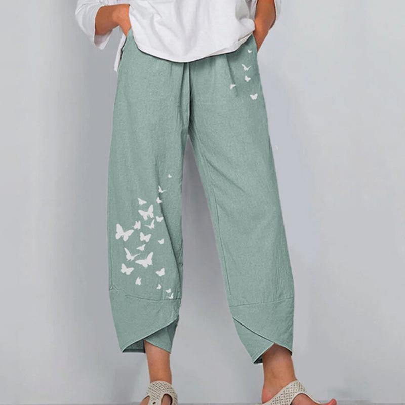 

Women Casual Harem Pants Summer Elastic Waist Wide Leg Pants Vintage Floral Printed Trousers Female Loose Pantalon Plus Size, Gray3