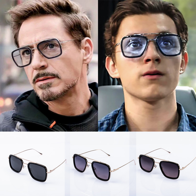

Tony Stark Flight Style Sunglasses Retro Full Square Framed Pilot Designer Sunglasses Classic Polarized UV400 Protect Sun Glasses