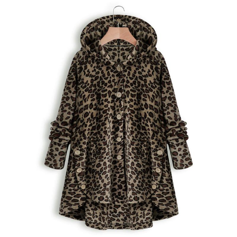 

Leopard Print Plush Coat Warm Winter Hooded Jacket Women 2020 New Hotsale Faux Fur Button Coats Large Size -5XL Teddy Coat, 1960 black