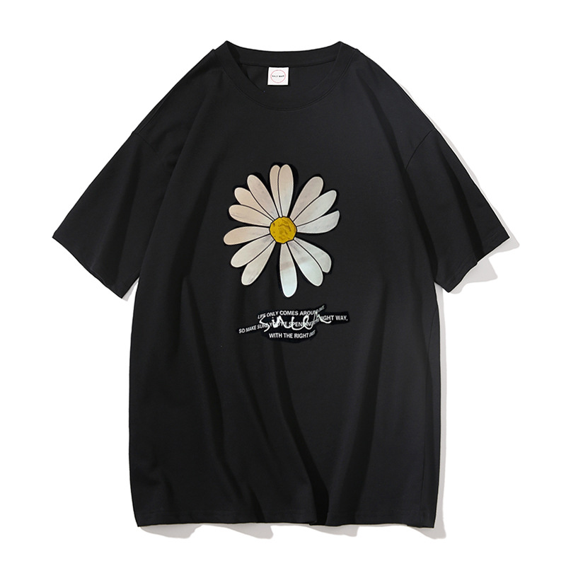 

Mens Summer Fashion Flower Printing T-Shirts Hip Hop Casual Streetwear Tees Male Cotton Loose Tops Clothing, Black