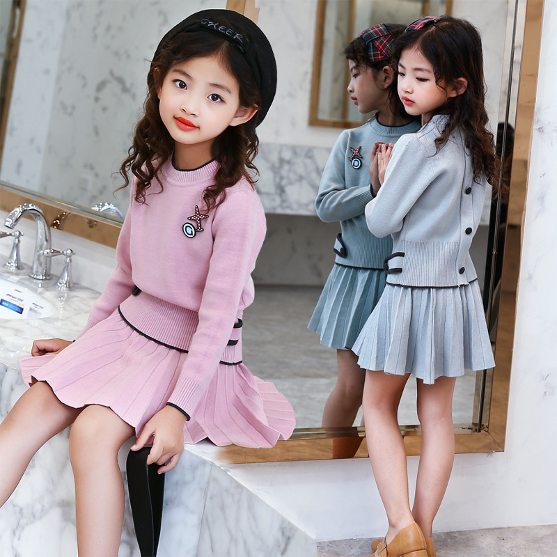 

Kids Girls Knit Skirt Sets Fall 2020 Teenage Girls Long Sleeve Sweater Top & Tutu Skirt 2 Pcs Clothing Sets Kids Knitwear Set, Pink