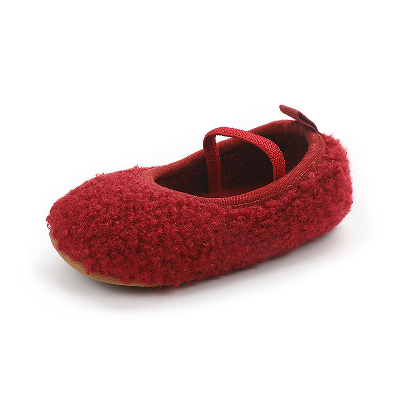 

New Arrivals Baby Girls First Walkers Fashon Solid Color Fleece Shallow Girls Flats Shoes Soft Sole Crib Shoes Hot, Red
