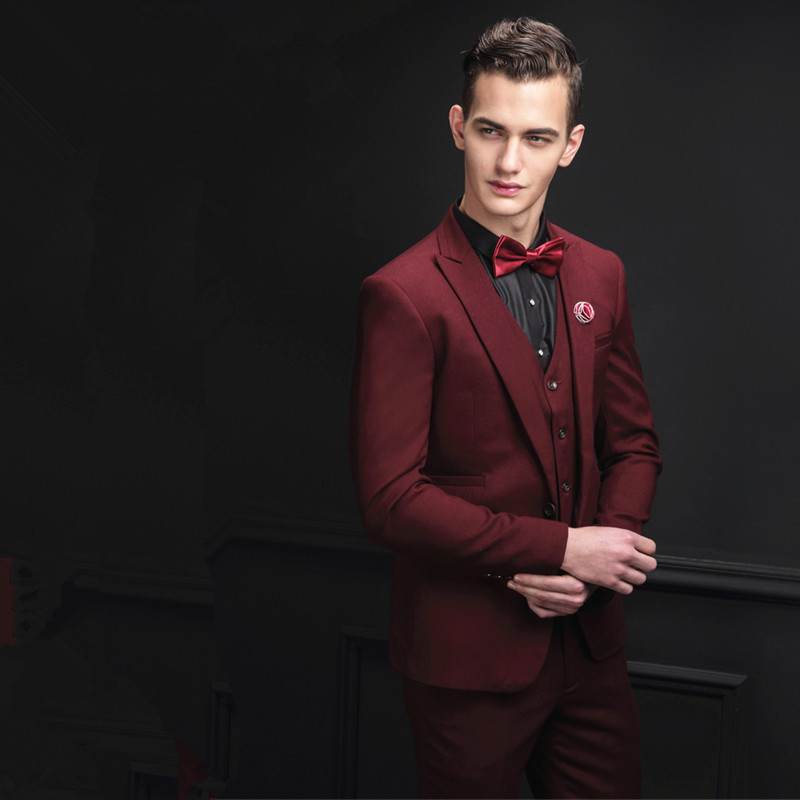 

Wedding groom dress custom made Burgundy men high quality gentleman suit 3-piece suit blazer+pants+vest mens business work wear, Blue