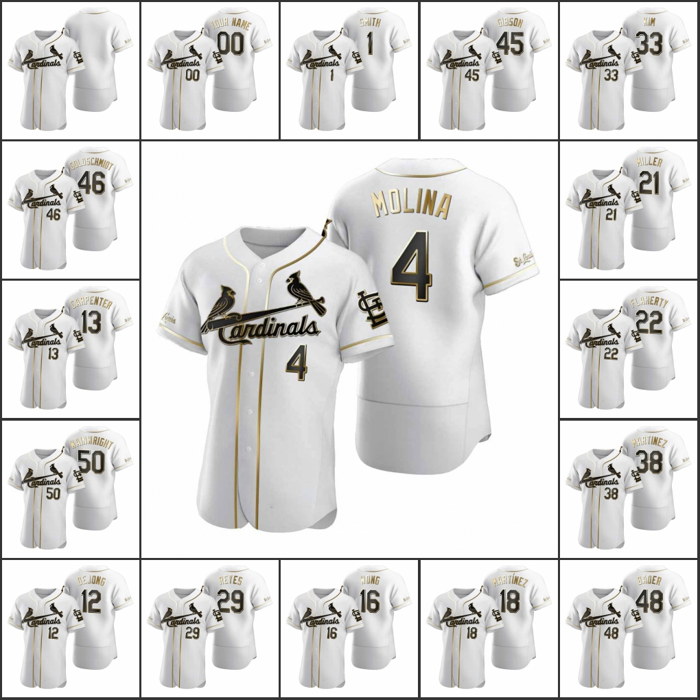 

St. Louis Cardinals Men #4 Yadier Molina 50 Adam Wainwright 46 Paul Goldschmidt Women Youth White Golden Edition Custom Jersey, 13