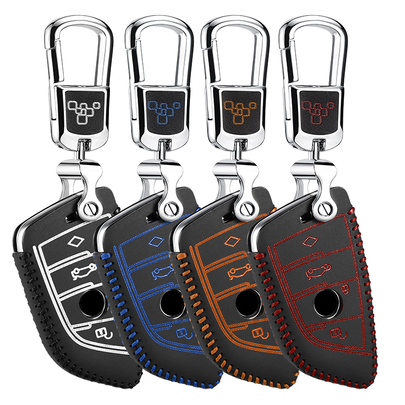 

luckeasy key case 4 button for BMW 5 series 2018 7 series 2017 -2018 car key holder leather cover key2p, Black