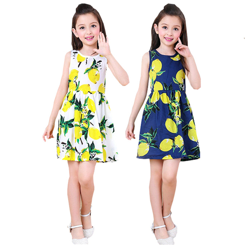 

Toddler Teen Girls Dresses Summer 2020 Little Kids Fruit Print Pattern Dress Mango Lemon Printed Clothes Costume Factory Sale, White