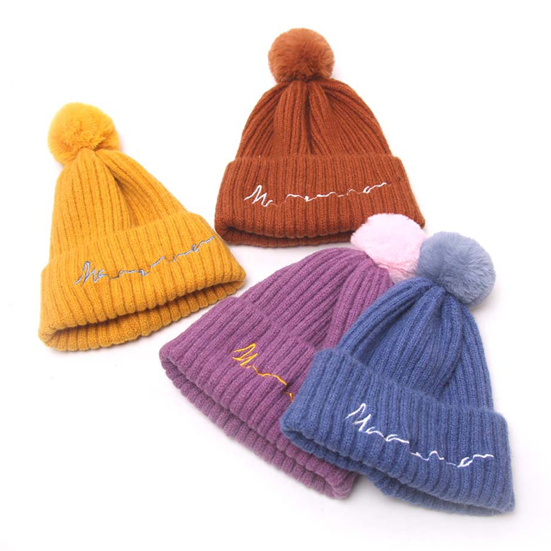 

2020 New Winter Pom Pom Children Hat For Boys Girls Hat Kids Knitted Beanies Cap Brand Thick Baby Cap Baby Girl Warm Hats, Black