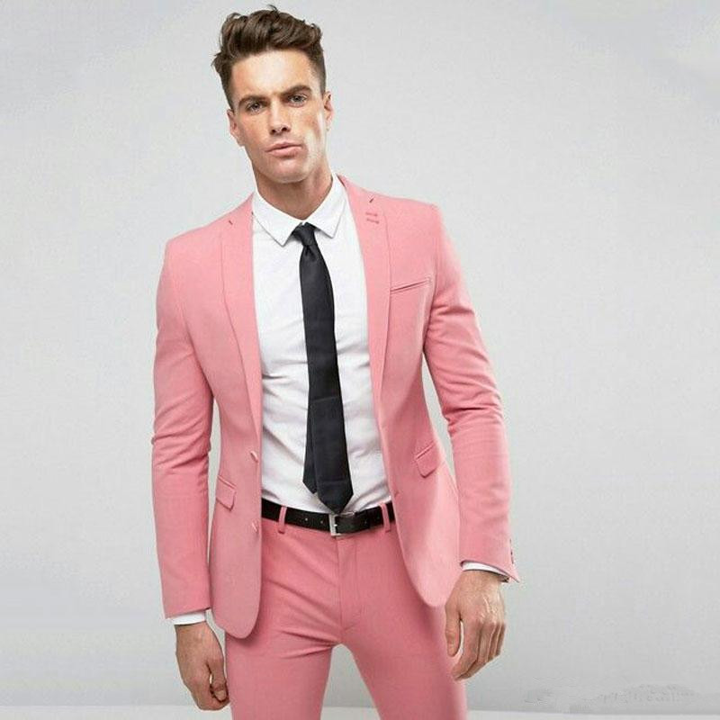 

Latest Pink Mens Wedding Suits Pants Man Blazer Custom Made Groom Tuxedos Prom Party Two Buttons Costume Homme 2Piece