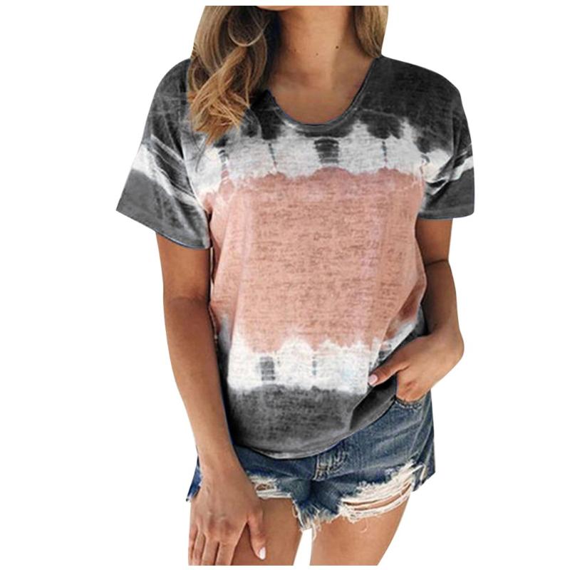 

Summer Fashion T-shirt Printed Tie-dye Short Sleeve Top Casual High-quality Loose Large Size Women's Clothing (s-5xl) #LR1, Black