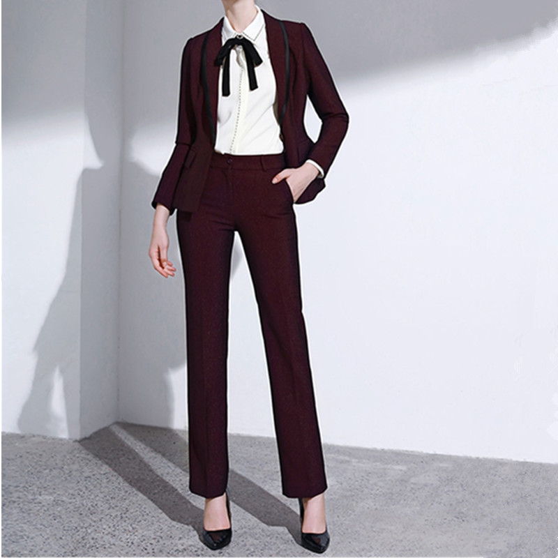 

Women's suit burgundy slim ladies suit two-piece (jacket + pants) ladies work casual professional wear custom made, Black