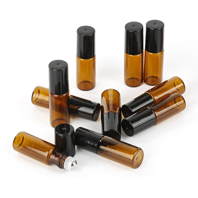 

10pc 3/5ml Brown Roll on Glass Bottles Essential Oil bottle Metal Roller Ball Empty Refillable Bottles