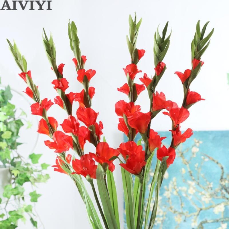 

6 heads gladiolus orchid silk artificial flower bonsai flower plant home wedding arrangement home decoration DIY aerobic potted, Red