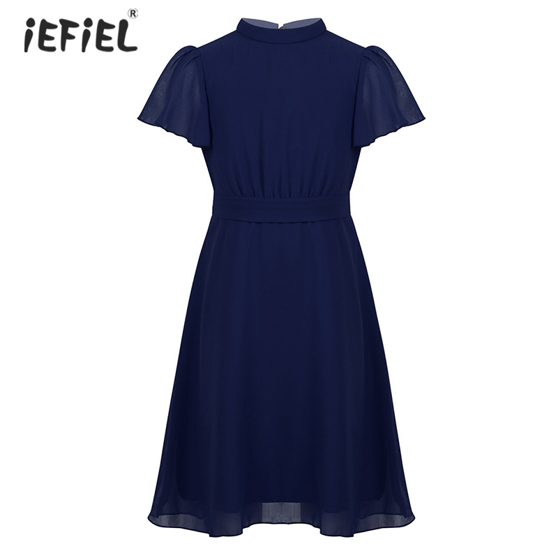 

iEFiEL Kids Girls Ruffled Short Sleeves See-Through Split Back A-line Chiffon Dress Vestidos Summer Casual Party Princess Dress, Orange