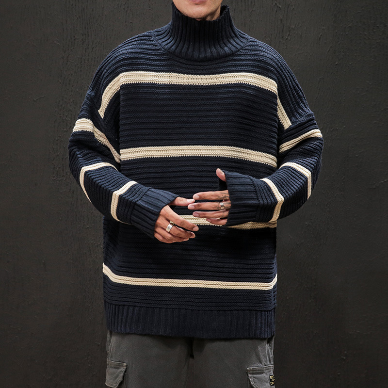 

Men Turtleneck Cotton Pullover Patchwork Autumn Winter Warm Comfortable Spacious Long Sleeve Clothes Knitted Casual Male Sweater, Green