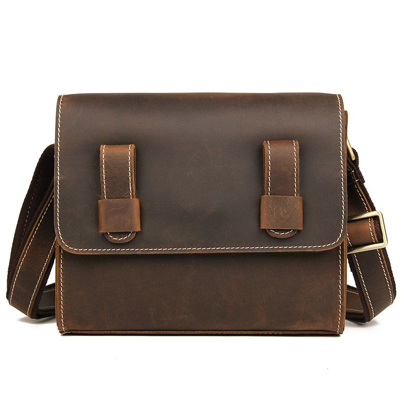 

Real Leather Sling Bag Genuine Cowhide Men Messenger Bag Cross Body Small Women Shoulder Bags 4 Color C005, Brown