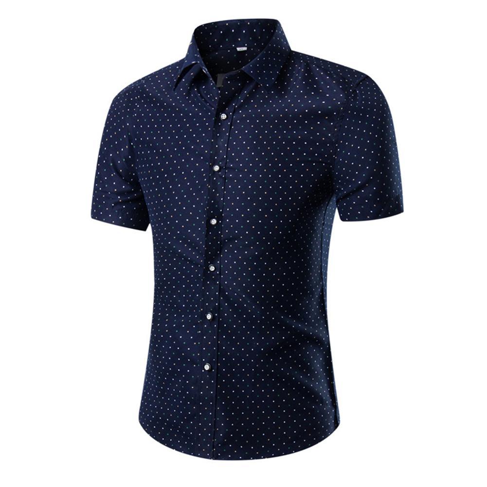 

Hot Plus Size Summer Vintage Men Turn Down Collar Short Sleeve Shirt Slim Fit Top Gift, 10